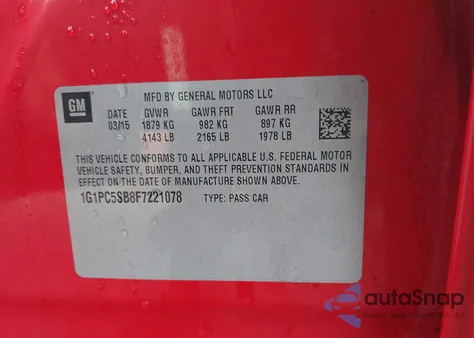 2015 Chevrolet Cruze 1Lt Auto z USA, uszkodzony, nr VIN 1G1PC5SB8F7221078